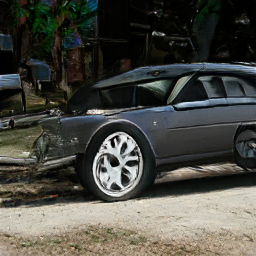 A car and wheel generated from car-wheel and whiptail-lizard classes